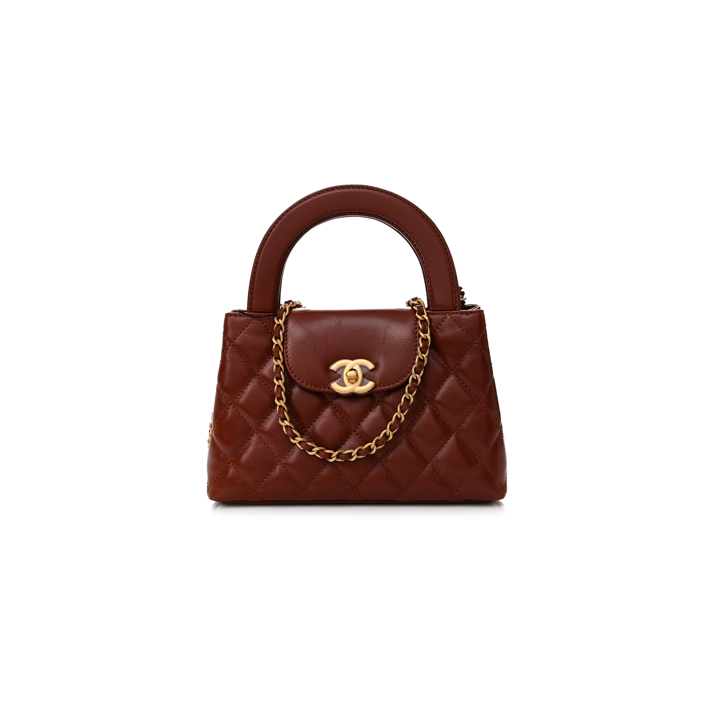 Ch*el shiny aged calfskin quilted nano kelly shopper as4416 (19*13*7cm)